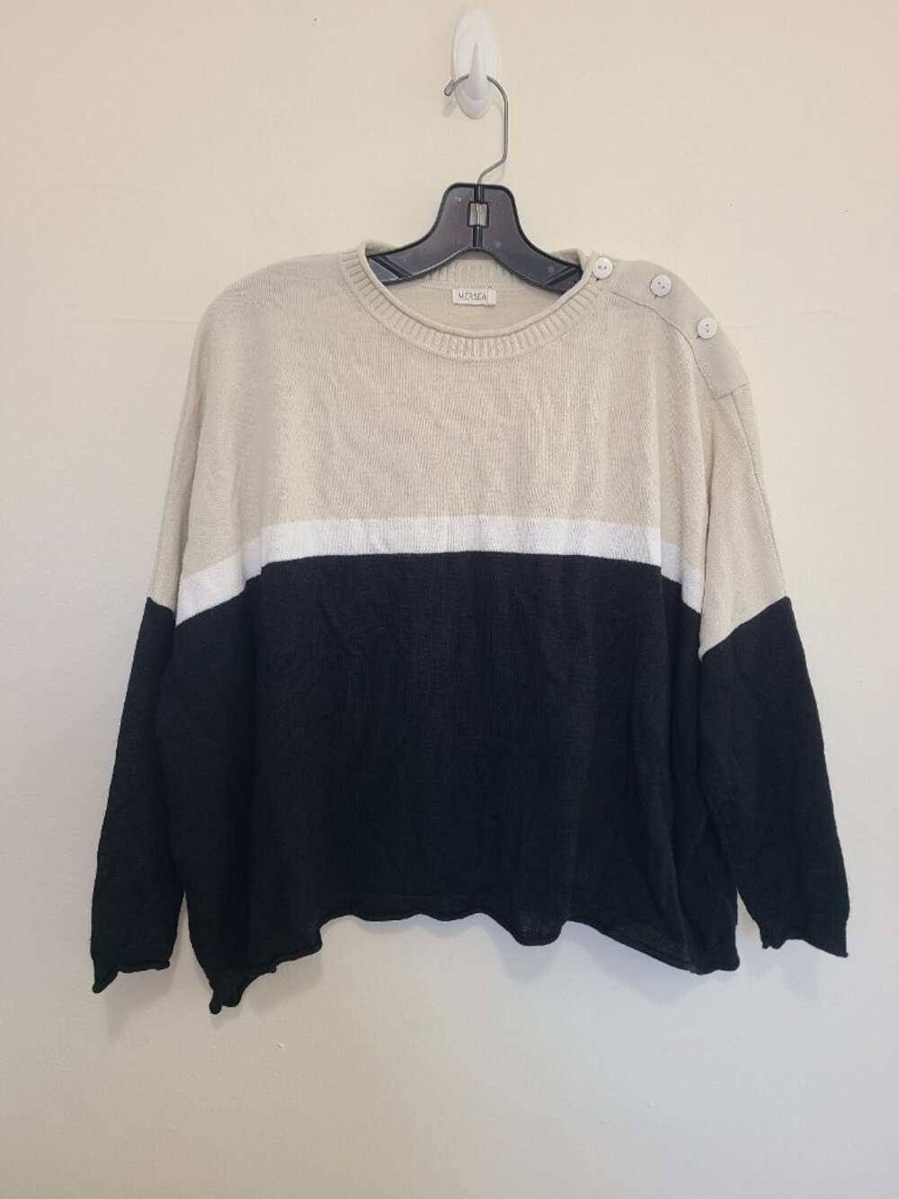 Mer Sea Catalina Cropped Color Block Sweater One size Beige Black